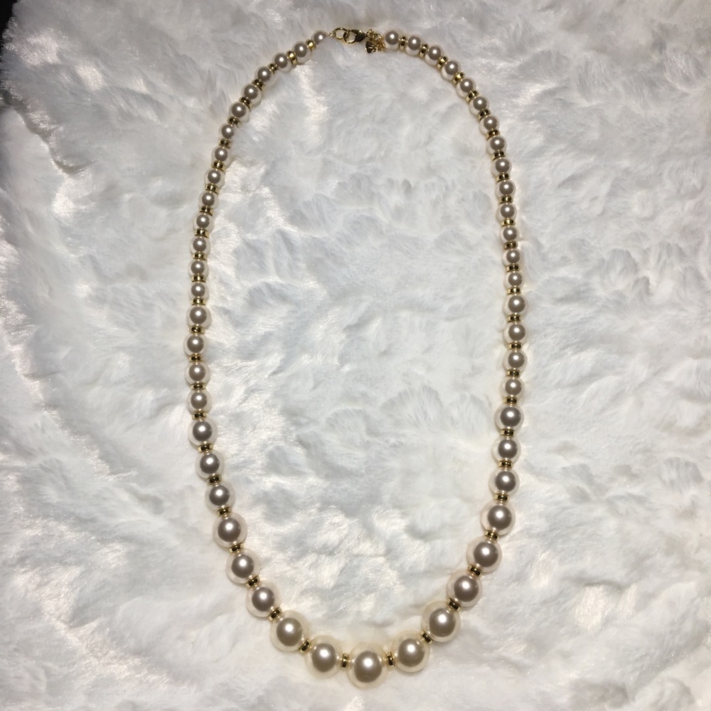 ISAAC MIZRAHI 30” CHAMPAGNE GRADUATED PEARL & GOLD BEAD NECKLACE, BRAND NEW!